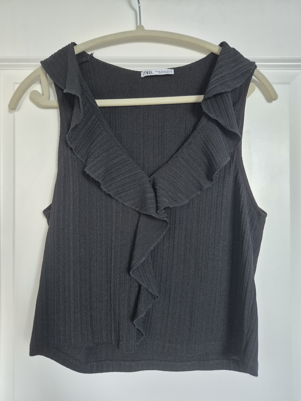 Zara Charcoal Ruffle V-Neck Sleeveless Camisole
